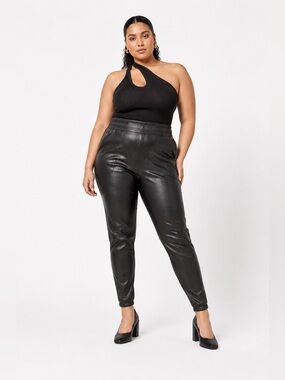 SPANX Faux Leather Joggers Black Pull On High Rise NWT